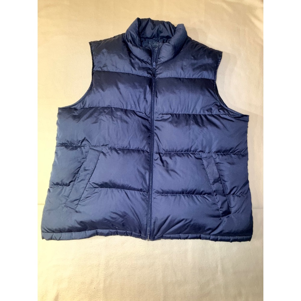 Lands' End Down Puffer Vest Mens XXL Navy Blue Quilted Full Zip Sleeveless